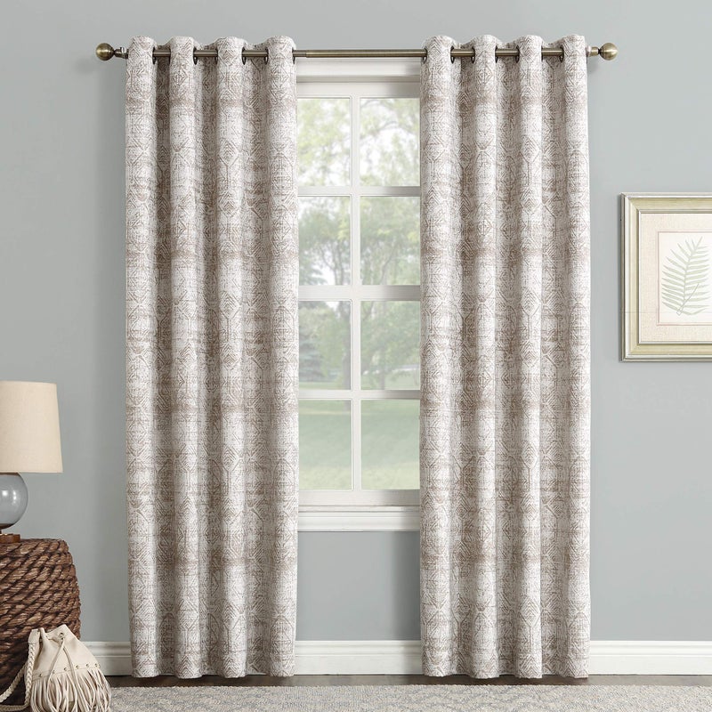 Sun Zero Darren Distressed Woven Jacquard Blackout Grommet Curtain Panel, 50" x 84", Camel - Image 1